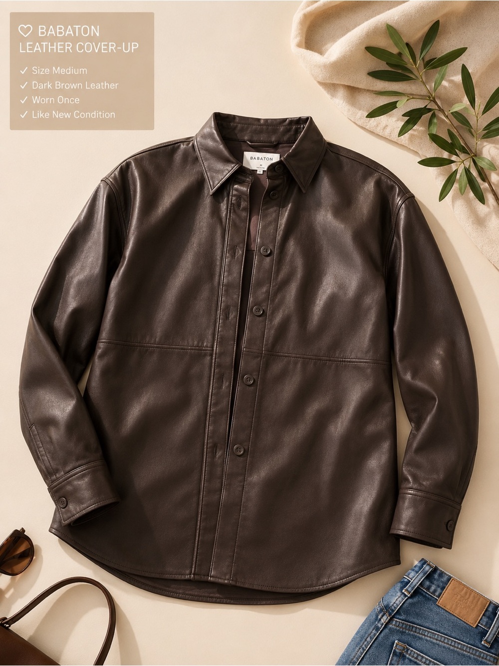 Aritzia Babaton Pelli Vegan Leather Shirt Jacket Brown M